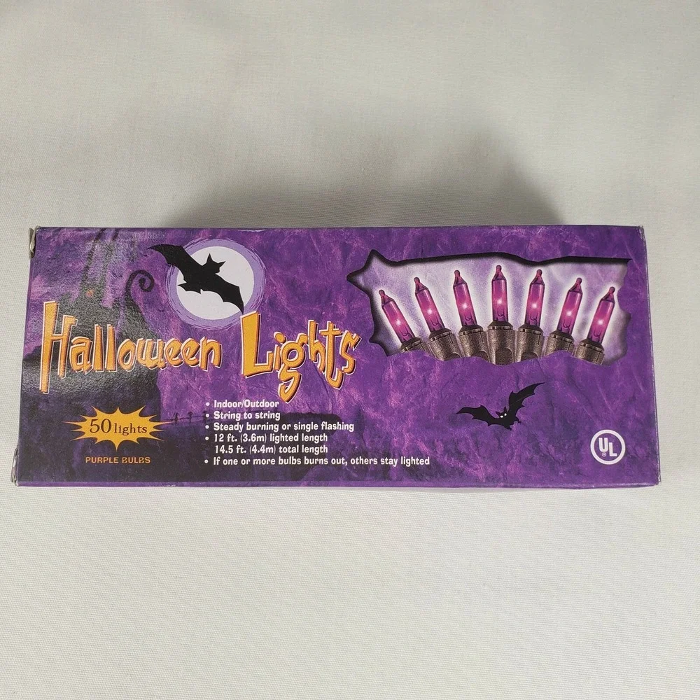 Halloween String Lights Purple Bulbs Indoor/Outdoor 50 Lights 12' Lighted Length